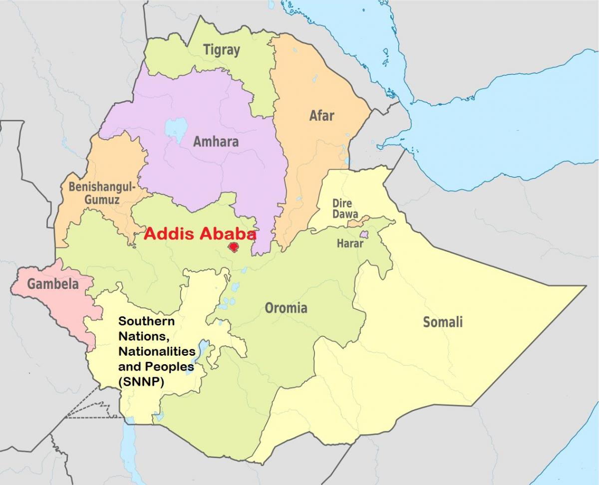 addis abeba i Etiopia kartet verden