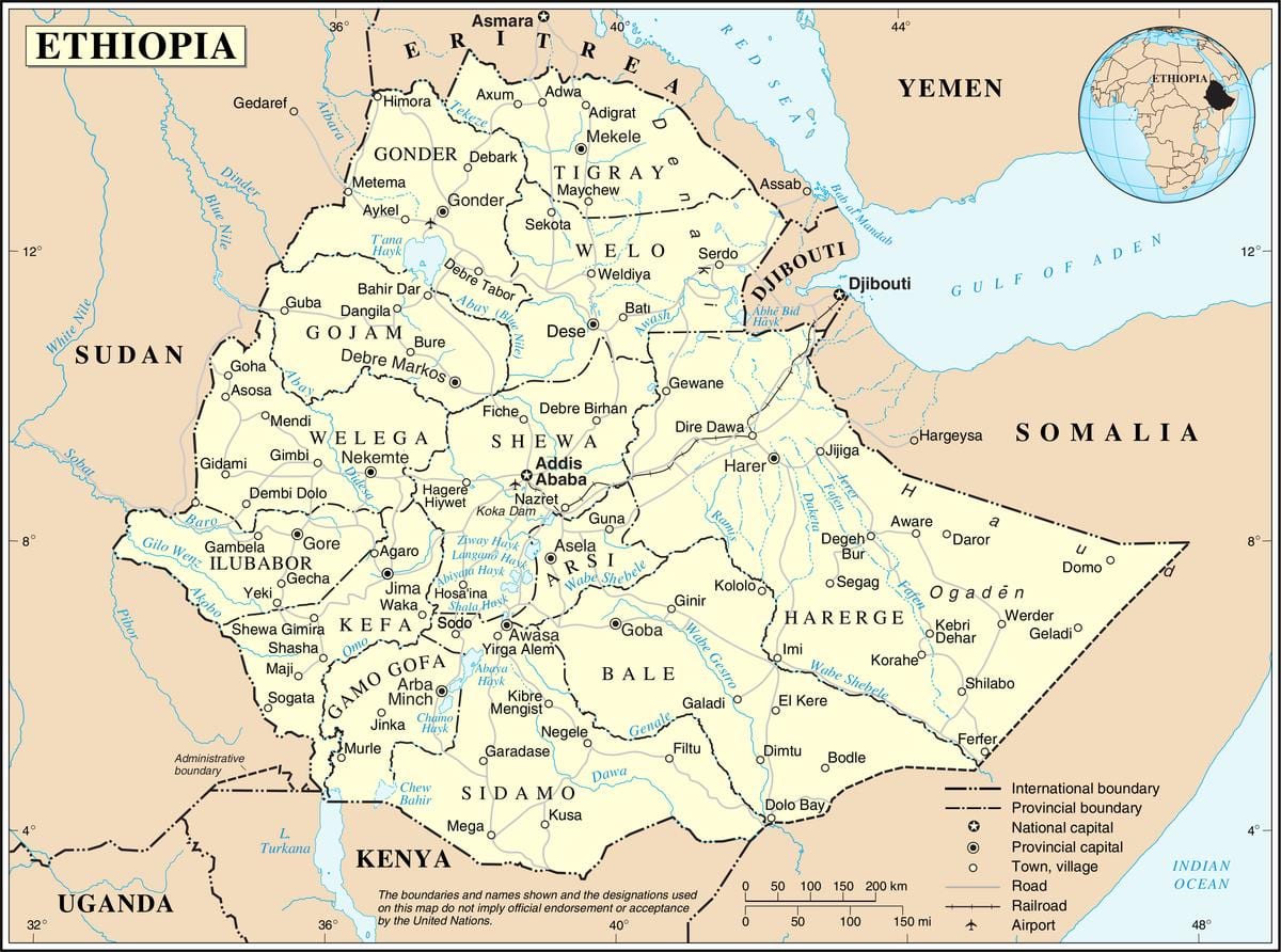 gjeldende kart over Etiopia