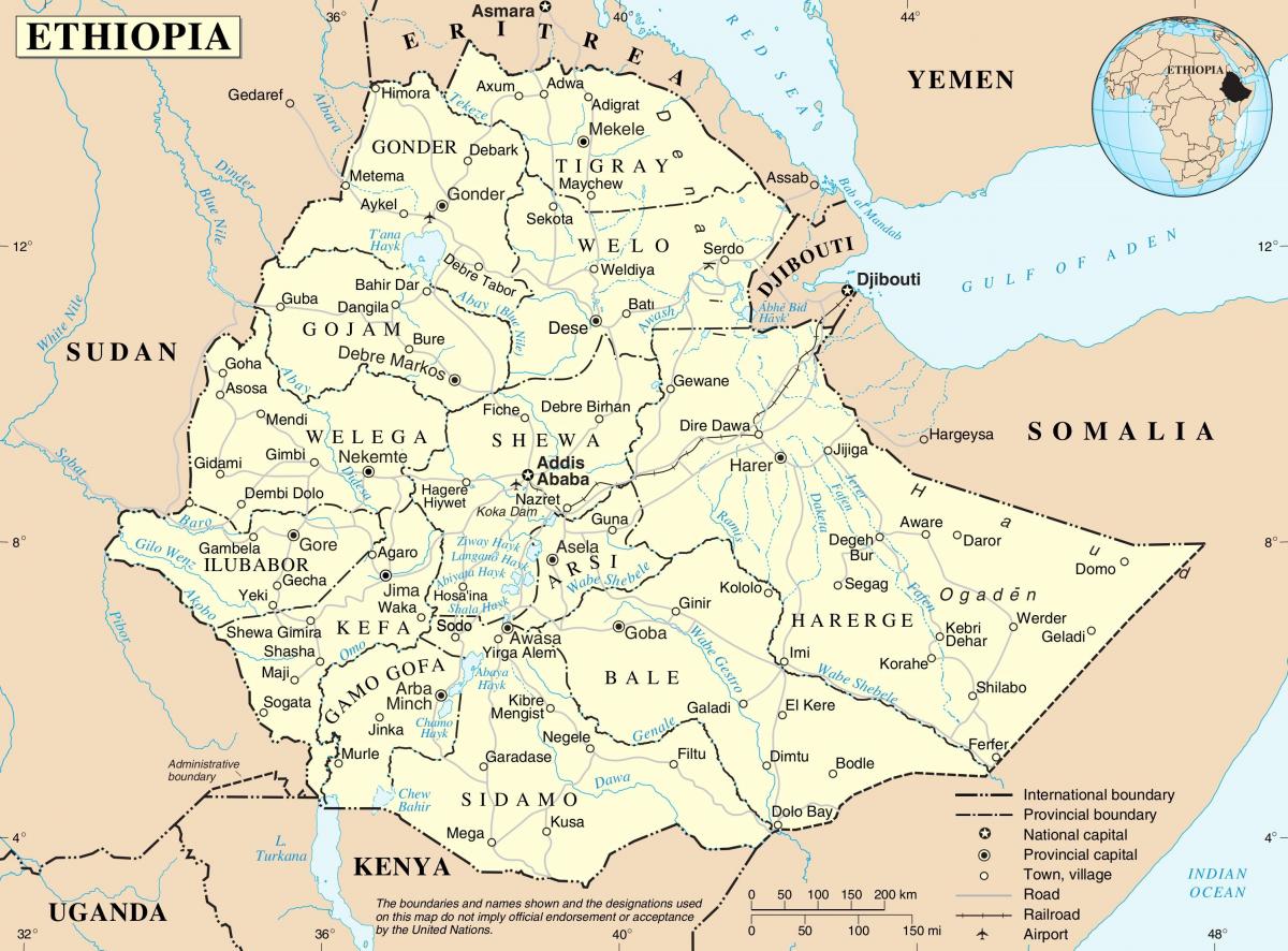 politisk kart over Etiopia