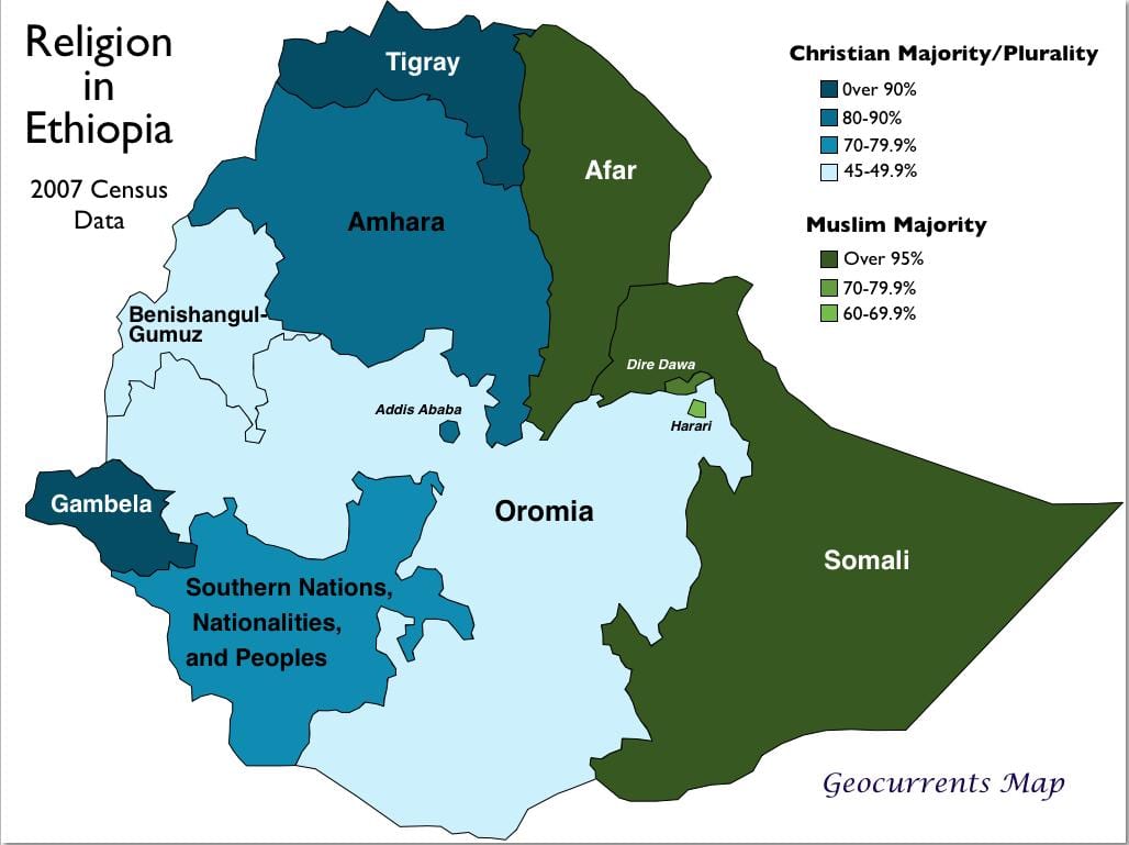 kart over Etiopia dorze
