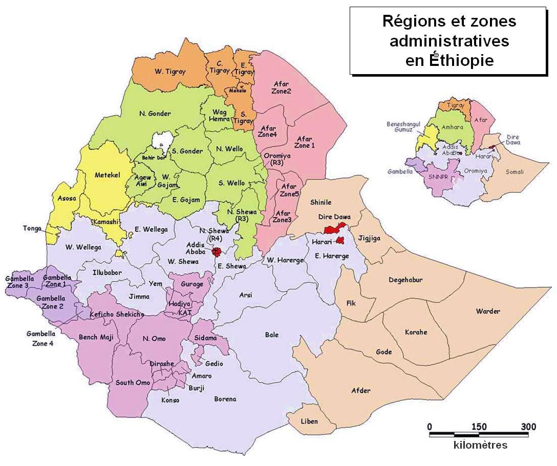 kart over Etiopia administrative