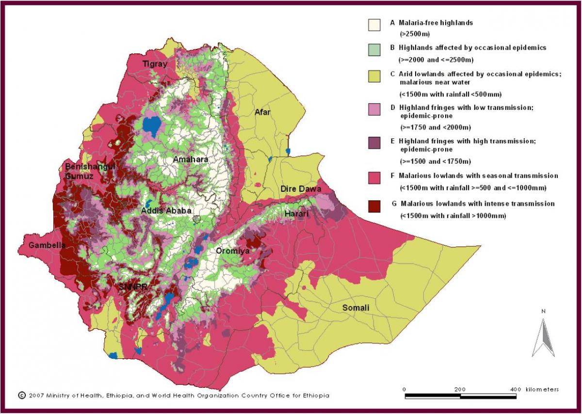 kart over Etiopia malaria