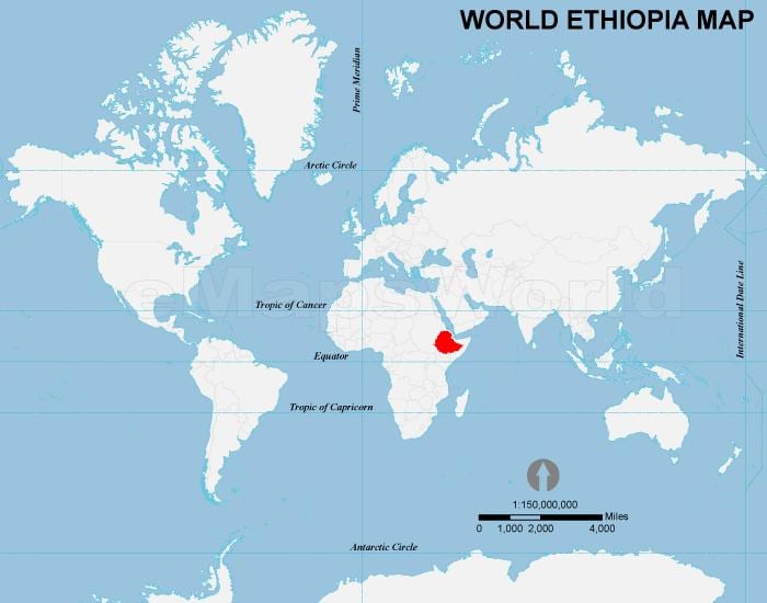 kart over Etiopia plassering på verden