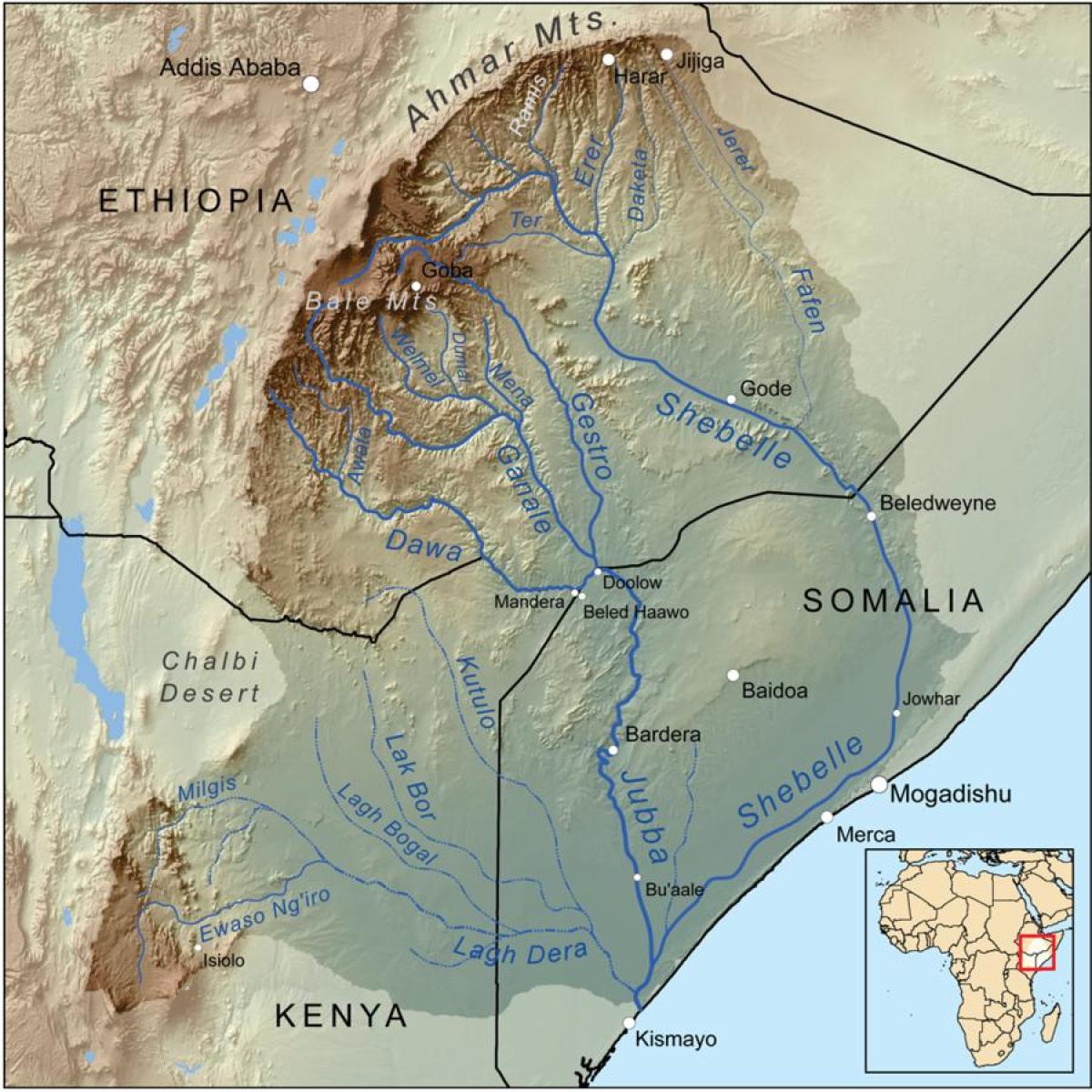 Etiopiske vassdrag kart