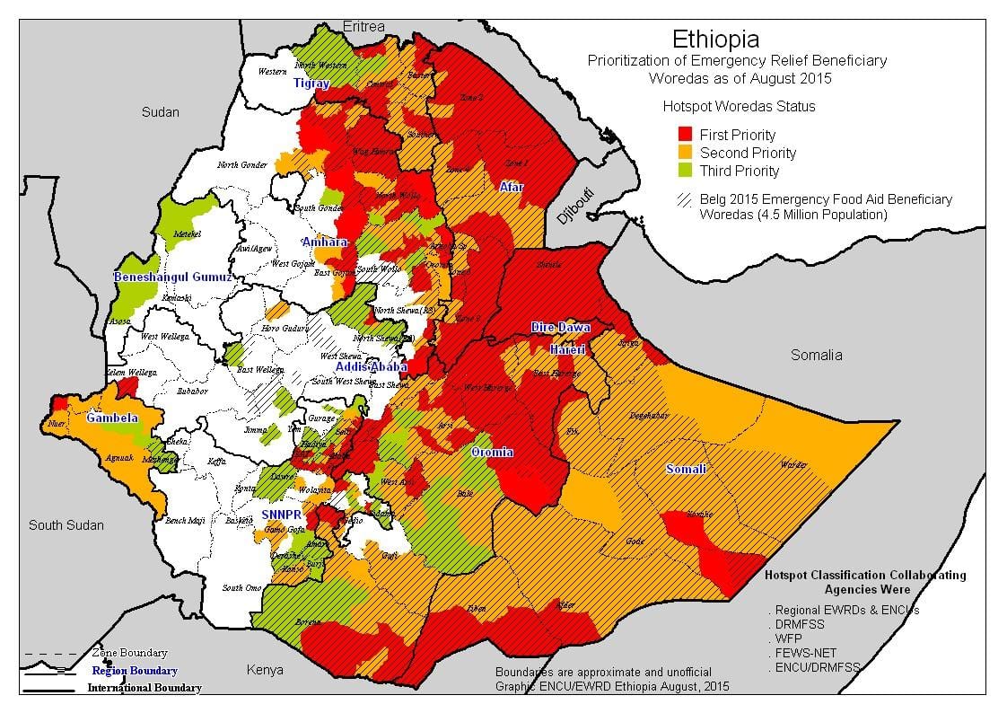 kart over Etiopia tørke