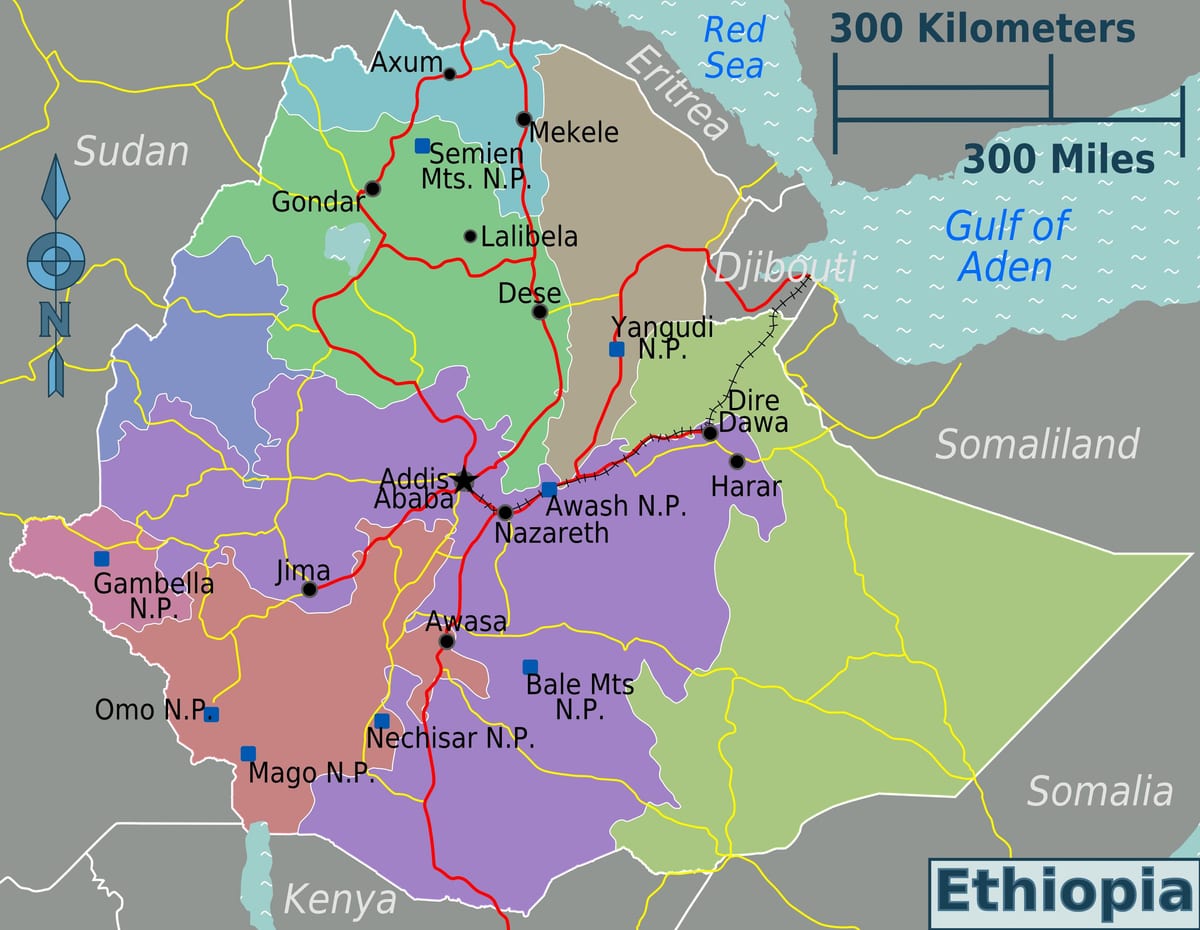 Etiopia turistattraksjonene kart