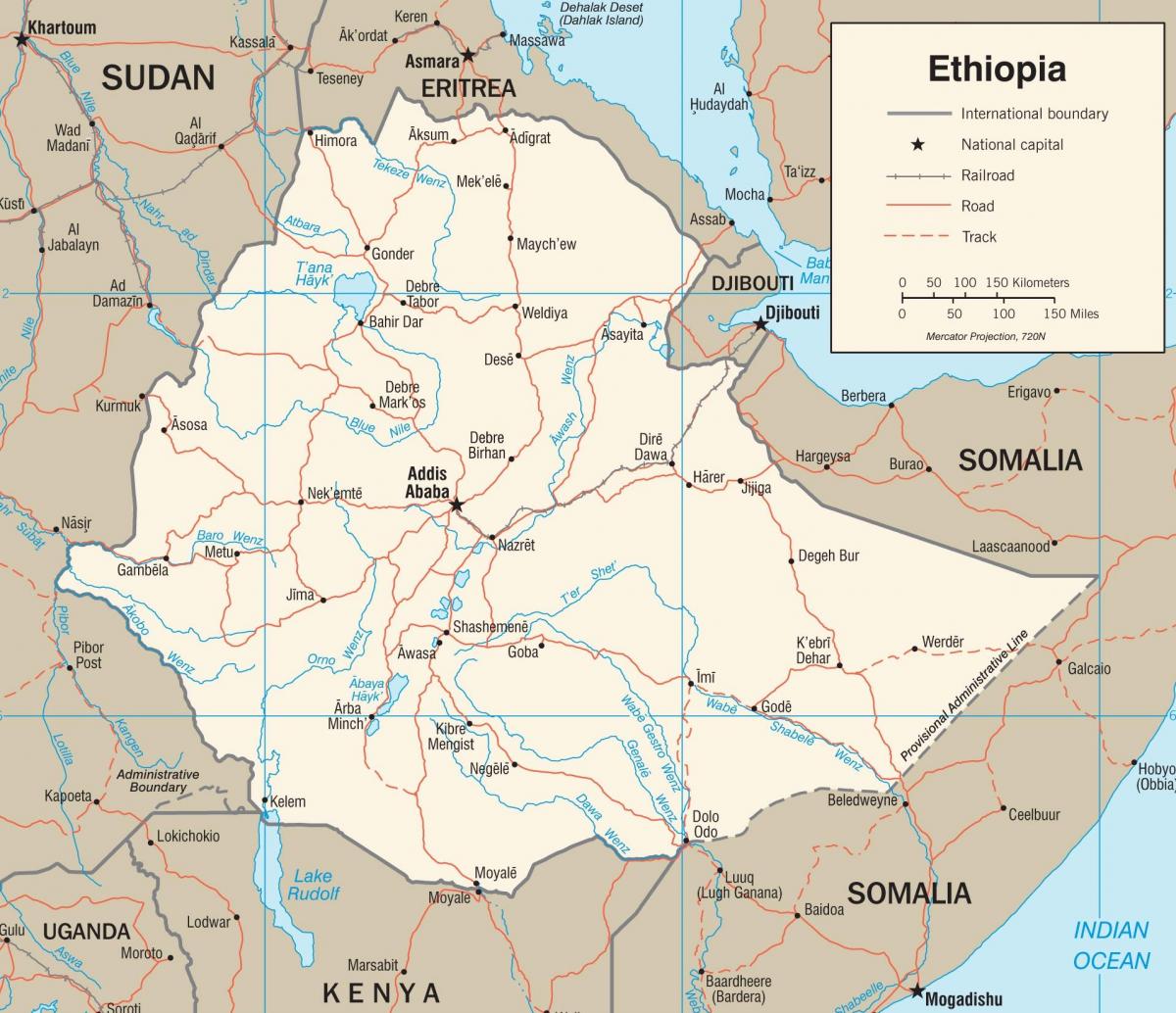 Etiopiske veinettet kart