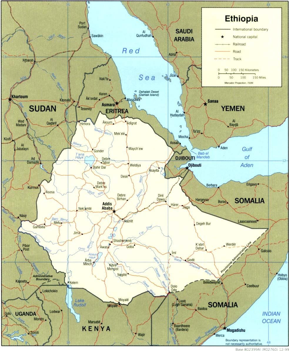 geografiske kart over Etiopia