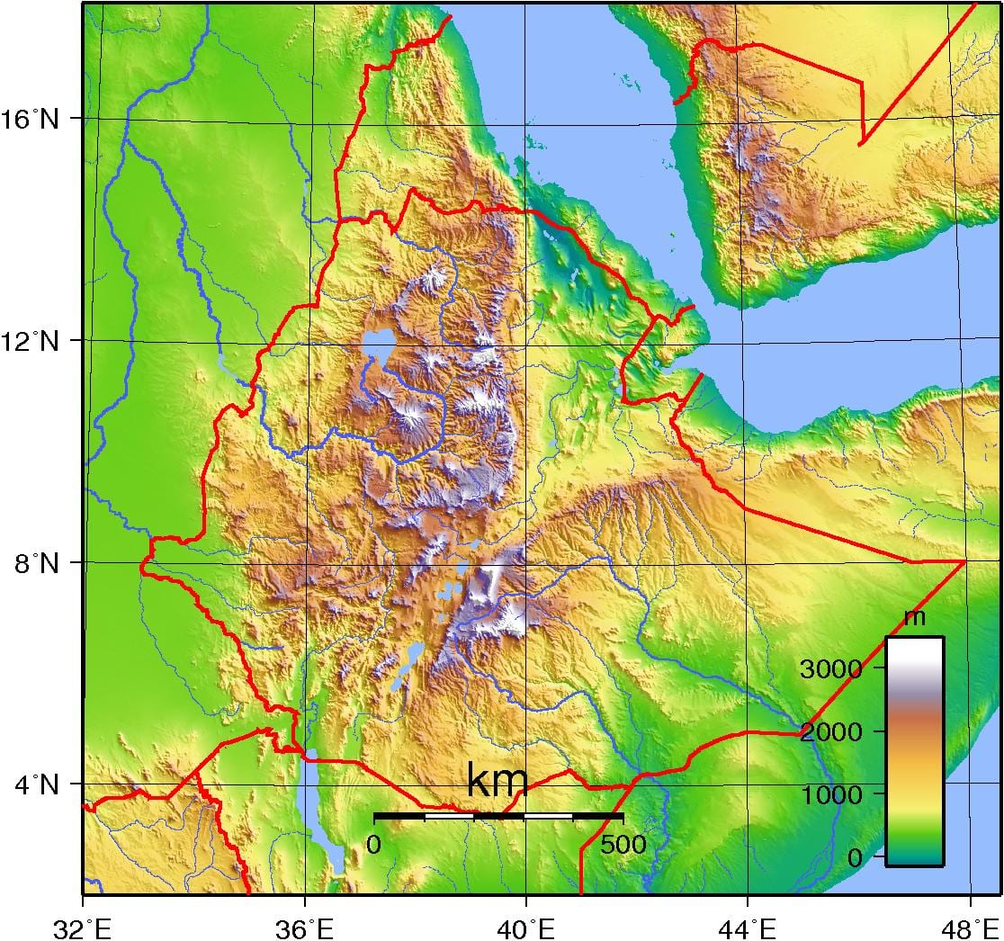 Etiopia topografisk kart