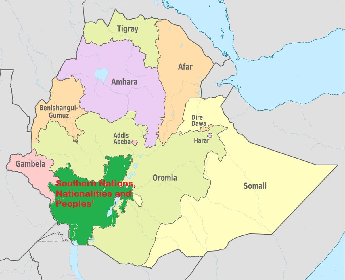kart over Etiopia snnpr