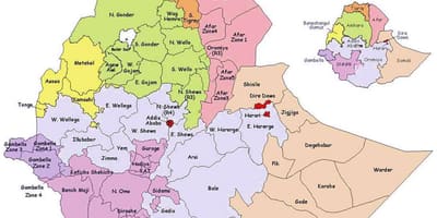 Kart over Etiopia administrative