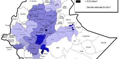Etiopia befolkningstetthet kart