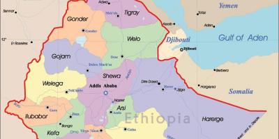 Etiopia kart med byer
