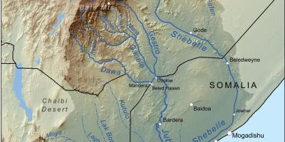 Kart av Etiopiske elver