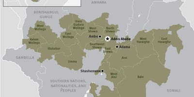 Kart over oromia-regionen i Etiopia
